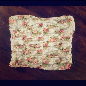 Cropped ruched floral tube top medium GUC